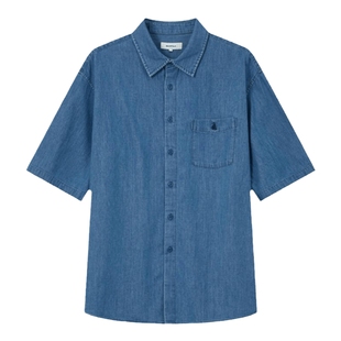 BEANPOLE滨波 新款男士美拉蓝商务休闲纯色牛仔短袖衬衫