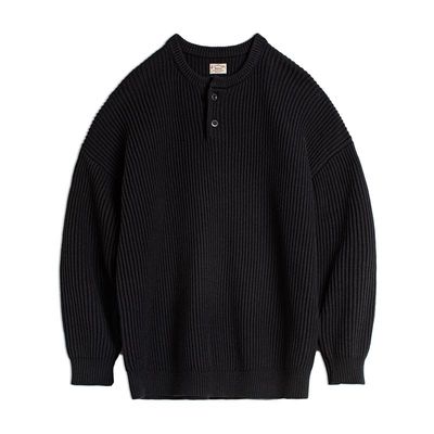 马登工装重磅亨利领黑色外穿毛衣