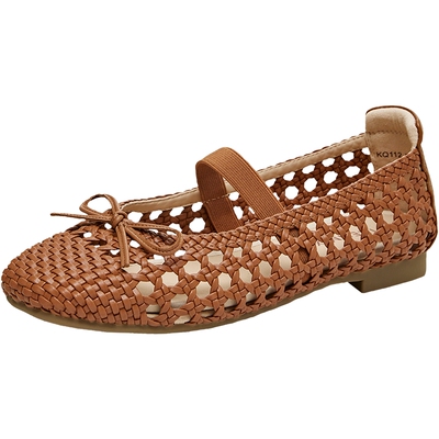 天美意编织镂空复古平底玛丽珍皮鞋女浅口单鞋2026春新款KQ112BQ6