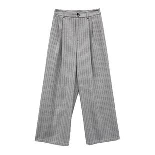 老钱风条纹压褶西装阔腿裤今年流行超火裤子女胖mm大码显瘦梧桐裤