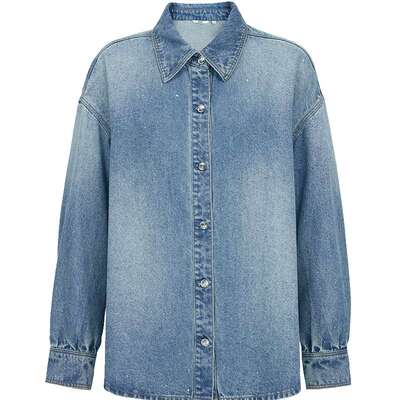 ONLY弧线下摆宽松牛仔衬衫