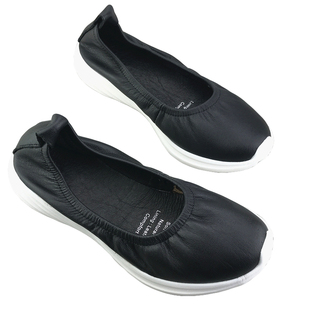 外贸真皮女鞋头层牛皮软底浅口单鞋百搭平底一脚蹬乐福鞋休闲鞋女