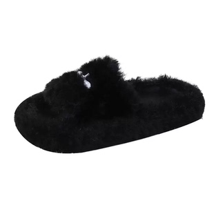 冬季保暖遛弯穿~!ins厚底外穿棉拖鞋女一字防滑毛毛拖鞋女生毛绒