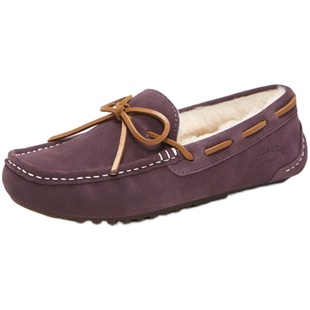 JUMBO简帛澳洲羊皮毛一体豆豆鞋圆头坡跟牛皮帮面