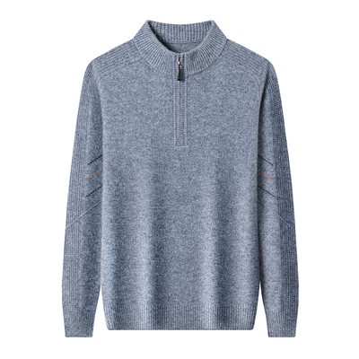 上海春竹100%纯羊绒衫男半高拉链