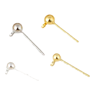 耳钉diy配件S925纯银豆豆耳针镀18k金防过敏耳环耳饰手工材料银针