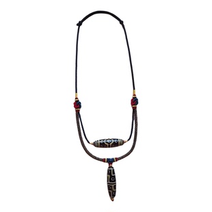 藏式横挂编绳半成品双圈天珠锁骨链玛瑙蜜蜡吊坠项链绳纯手工男