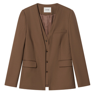 COVERINS【辛芷蕾同款】假两件设计气质无领西装外套女/直筒西裤