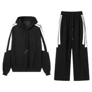 白口阳【坏坏boy】韩版拼色宽松连帽卫衣男休闲卫裤套装男女同款