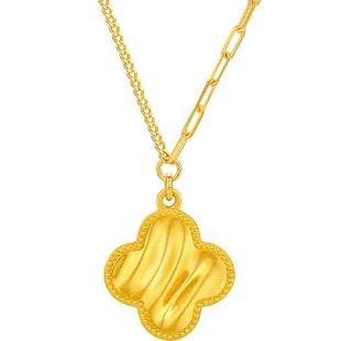 周六福5G黄金项链女缎面拉丝足金计价链坠曳光送女友新年礼物