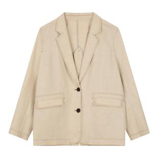 solighter 法式复古亚麻薄款西装外套女春季2025新款显瘦宽松外套