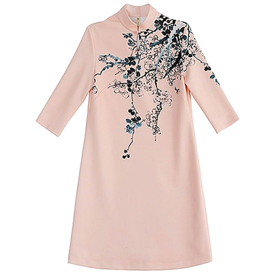 秋冬旗袍中国风水墨宽松日常中袖