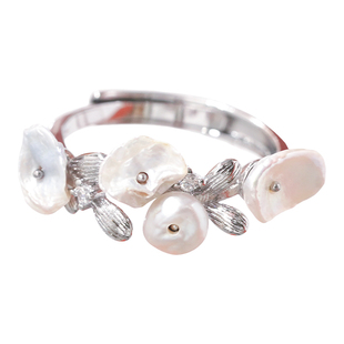 A荷塘天然巴洛克珍珠镀银色戒指女小众设计轻奢高级感个性2025新