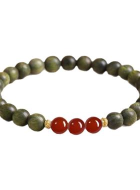 收藏级绿檀红玛瑙手串