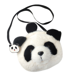 可爱花花大熊猫包斜挎包仿水貂毛绒背包女童儿童成都基地纪念品