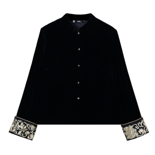 中国丝绸隆鹊[丝绒磐金绣正肩上衣]新中式国风百搭桑蚕丝春秋外套