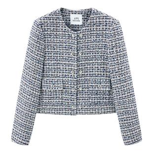 太平鸟粉蓝色蝴蝶纱粗花呢短款小香风外套女2025新款A1BBF1204