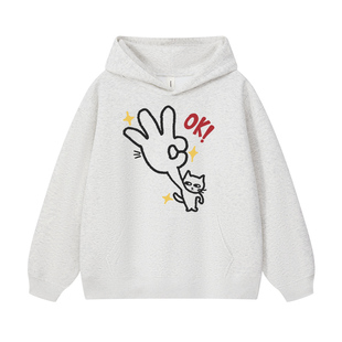 【万般皆Ok】猫咪趣味手绘涂鸦卫衣春秋男女慵懒上衣创意连帽衫