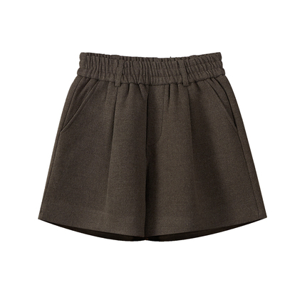 灰色毛呢短裤女外穿冬季简约松紧