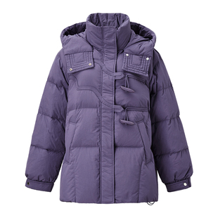 颜域紫色短款羽绒服女2025冬季新款可拆连帽立领保暖修身显瘦外套