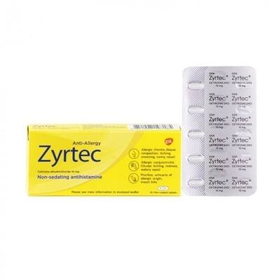 泰国进口Zyrtec抗过敏药片过敏性鼻炎瘙痒眼痒发红荨麻疹抗组胺药