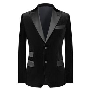 本派男士塔士多礼服布朗艾伦金丝绒西服新郎结婚天鹅绒西装男外套