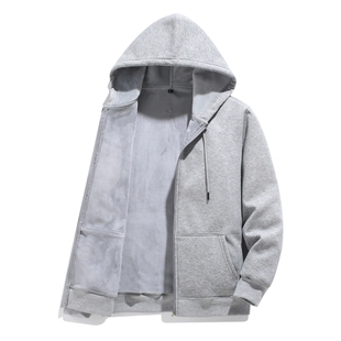 定制秋冬加肥加大码棉质男卫衣加绒加厚胖子宽松连帽拉链开衫外套