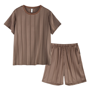 轩靓男士睡衣夏季薄款冰丝绸短袖短裤休闲高级感仿真丝家居服套装