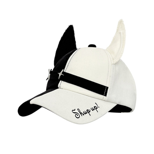 小众个性黑白可爱狐狸耳朵棒球帽子女2026春夏新款弯檐软顶鸭舌帽