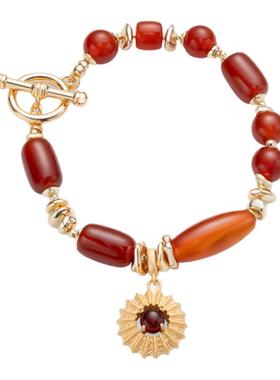 lost in echo2026春夏新款时髦高级感好运红玛瑙串珠太阳吊坠手链