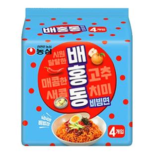 农心韩国进口韩式甜辣拌面4连包速食方便面刀削面酸甜凉拌面夜宵