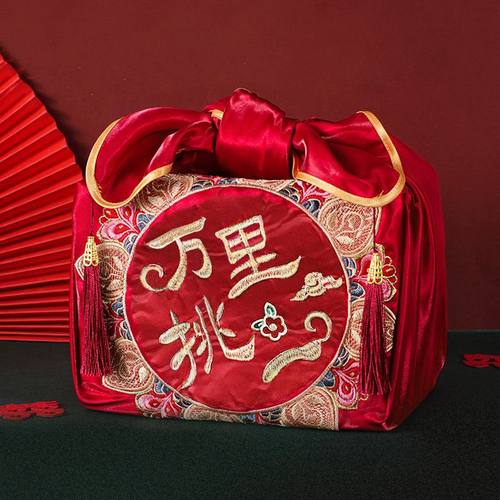 婚庆用品喜盆包裹布陪嫁单皮结婚红色批发收纳结婚双层新娘包袱