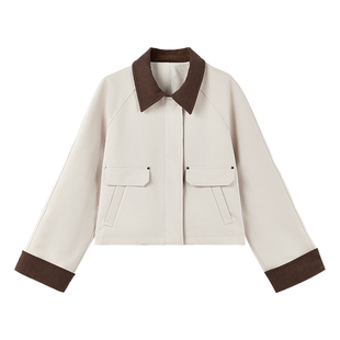 秋水伊人酷感撞色帅气挺阔上衣2026年春季新款复古利落斜纹短外套