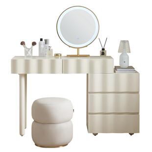 全友家居现代简约奶油风梳妆台卧室网红收纳斗柜一体伸缩化妆桌