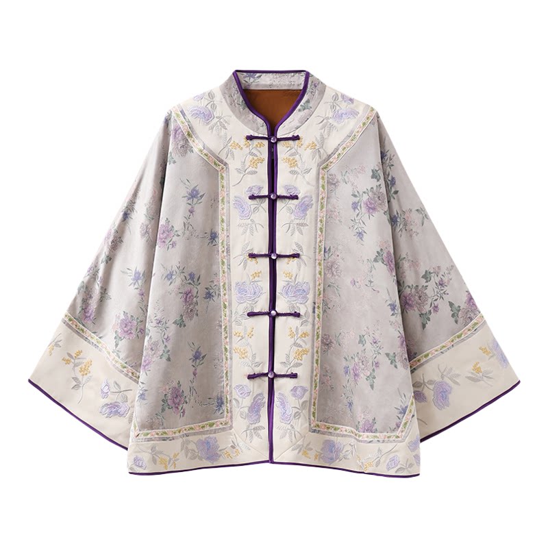 新中式浅紫印花刺绣汉服外套