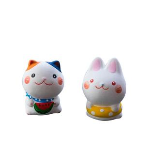 日本京都龙虎作可爱猫咪兔子金鱼带福签陶瓷可爱车载桌面日式摆件