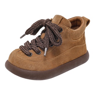 儿童皮靴女童加绒短靴二棉勃肯鞋2025冬季新款小女孩软底真皮靴子