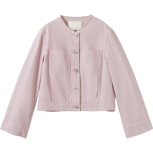 播商场同款粉色磨毛圆领牛仔短外套女25秋季新款洋气BDS3WD3173
