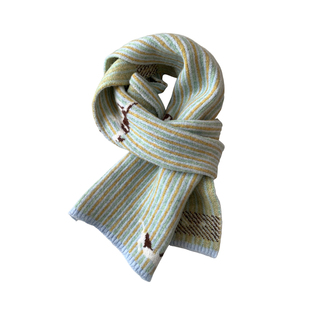 可爱猫咪条纹撞色针织围巾女冬季韩系氛围感学生保暖护颈毛线围脖