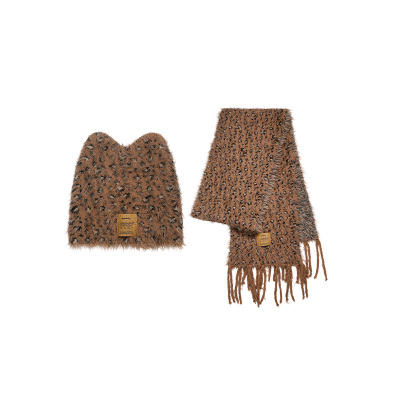 ROSYDOEDIAN冷得很 秋冬保暖防寒百搭豹纹帽子围巾两件套