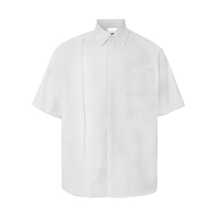 VE2 结构设计感免烫短袖衬衫男免打结山本领带白色抗皱正肩衬衣潮