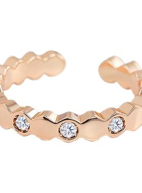 周珍珍网红新款时尚蜂巢蜂窝菱形玫瑰金18K戒指指环女款食指尾戒