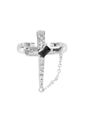中性暗黑纯银十字架戒指