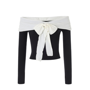 允仔、一枝南南同款Notyourrose春夏法式蝴蝶结一字领女长袖上衣