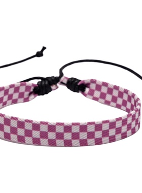 2025新款流行色格子手工编织手链原创手工几何波点配色织带手绳女