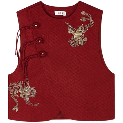 织造司[火雀]华彩东方秀款国风盘金绣改良马甲外套立领衬衫阔腿裤