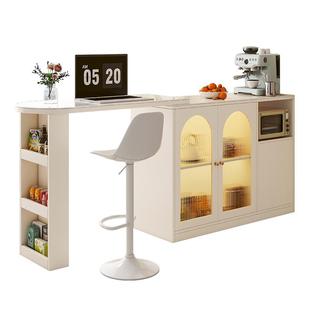 奶油风吧台桌家用实木现代酒柜隔断柜一体客厅餐边柜可伸缩中岛台