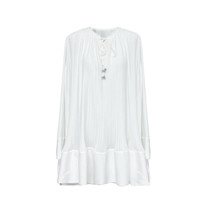 春色寄情人周雨彤同款白色宽松压褶连衣裙女仙女裙宽松绝美气质裙