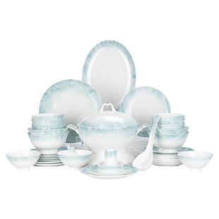 唐山骨瓷餐具套装釉下彩陶瓷碗盘碟子套盒批发2024新款乔迁