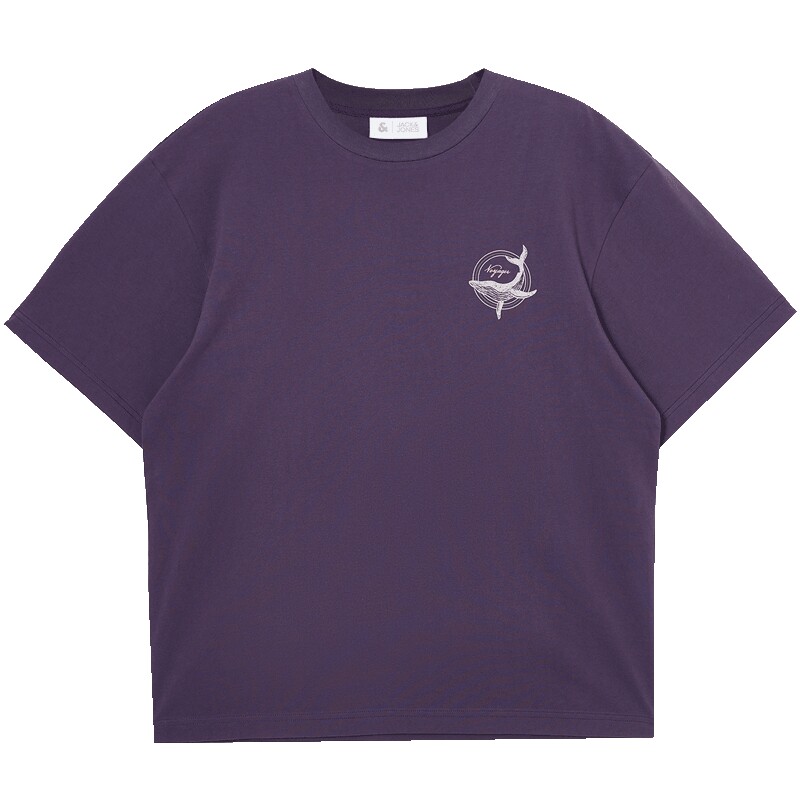 杰克琼斯男装2026年春夏新款鲸鱼印花男士短袖T恤纯色打底衫宽松